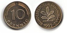 10-Pfennig-Münze akzeptierte 10-Pfennig-Münze, Bank deutscher Länder oder Bundesbank